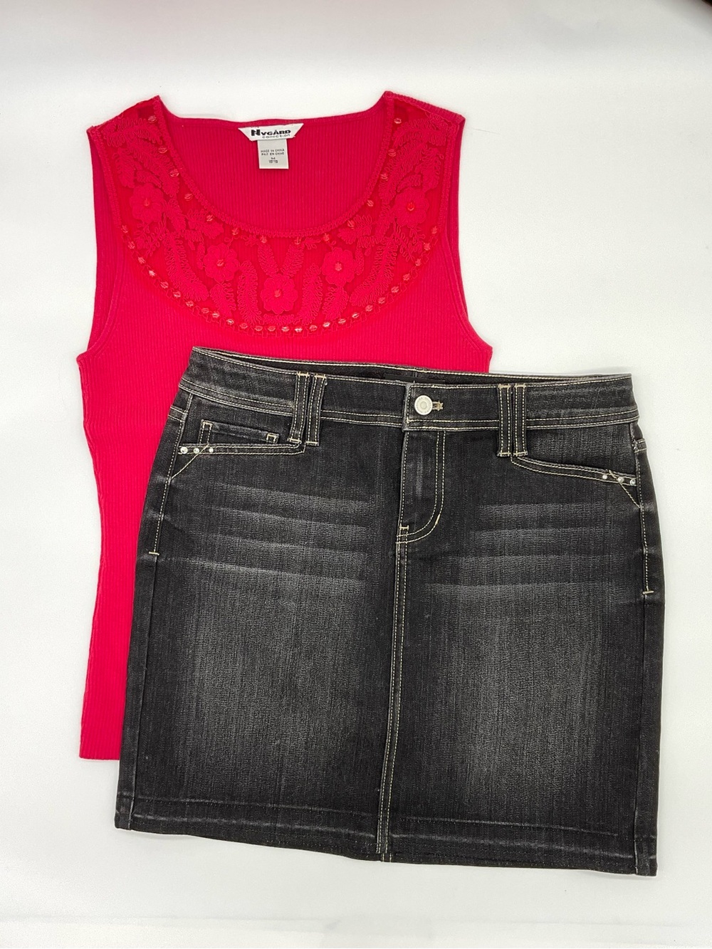 White House Black Market Black Denim Skirt and Nygard Top